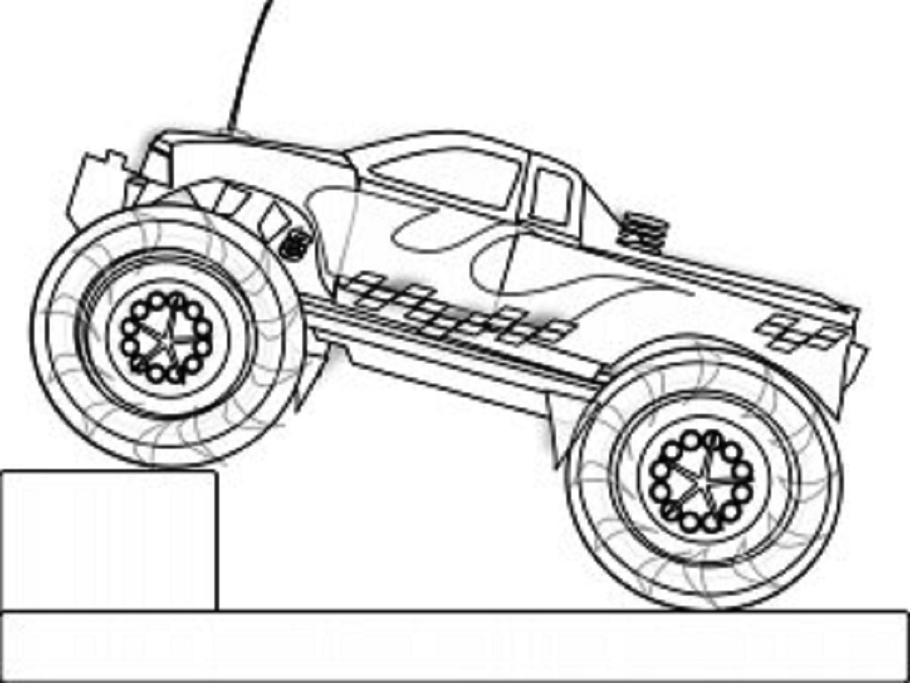 Coloriage d'un monster truck en action sur un terrain accidenté Coloriage d'un monster truck en action sur un terrain accidenté