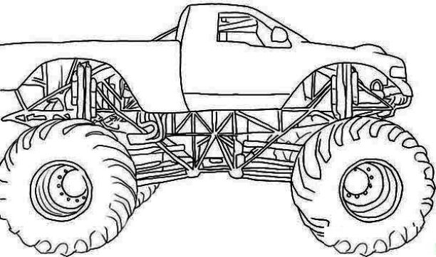 Coloriage d'un monster truck sur un terrain accidenté Coloriage d'un monster truck sur un terrain accidenté