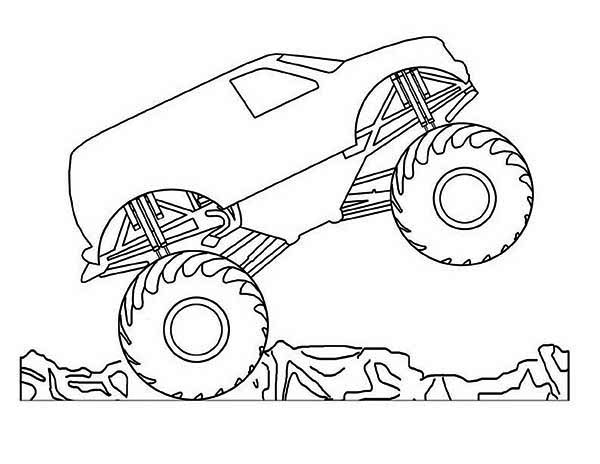 Coloriage d'un monster truck sur un terrain accidenté Coloriage d'un monster truck sur un terrain accidenté