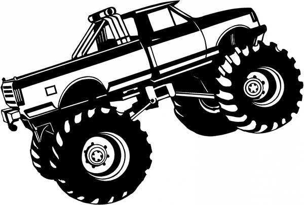 Coloriage d'un monster truck en pleine action sur un terrain accidenté Coloriage d'un monster truck en pleine action sur un terrain accidenté