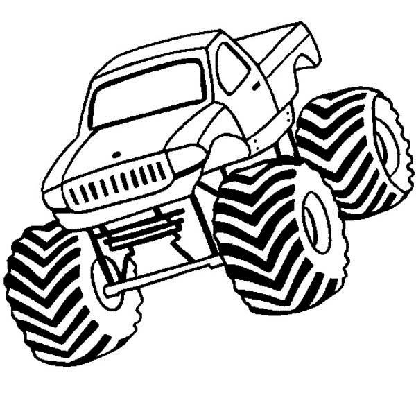 Coloriage d'un monster truck sur un terrain accidenté Coloriage d'un monster truck sur un terrain accidenté