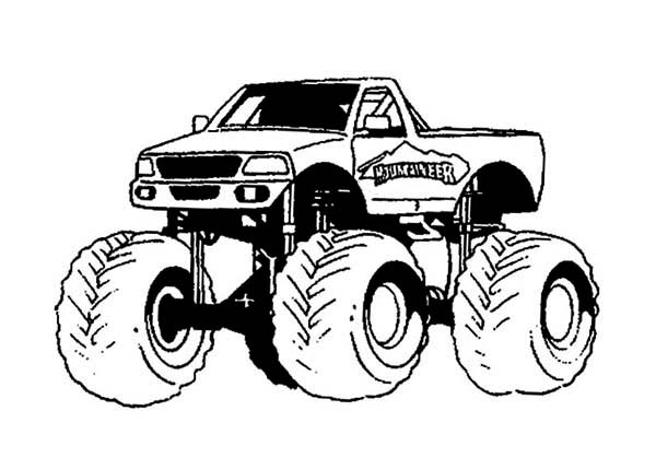 Coloriage d'un monster truck sur un terrain accidenté Coloriage d'un monster truck sur un terrain accidenté