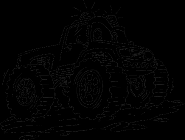 Coloriage d'un monster truck en pleine action sur un terrain accidenté Coloriage d'un monster truck en pleine action sur un terrain accidenté