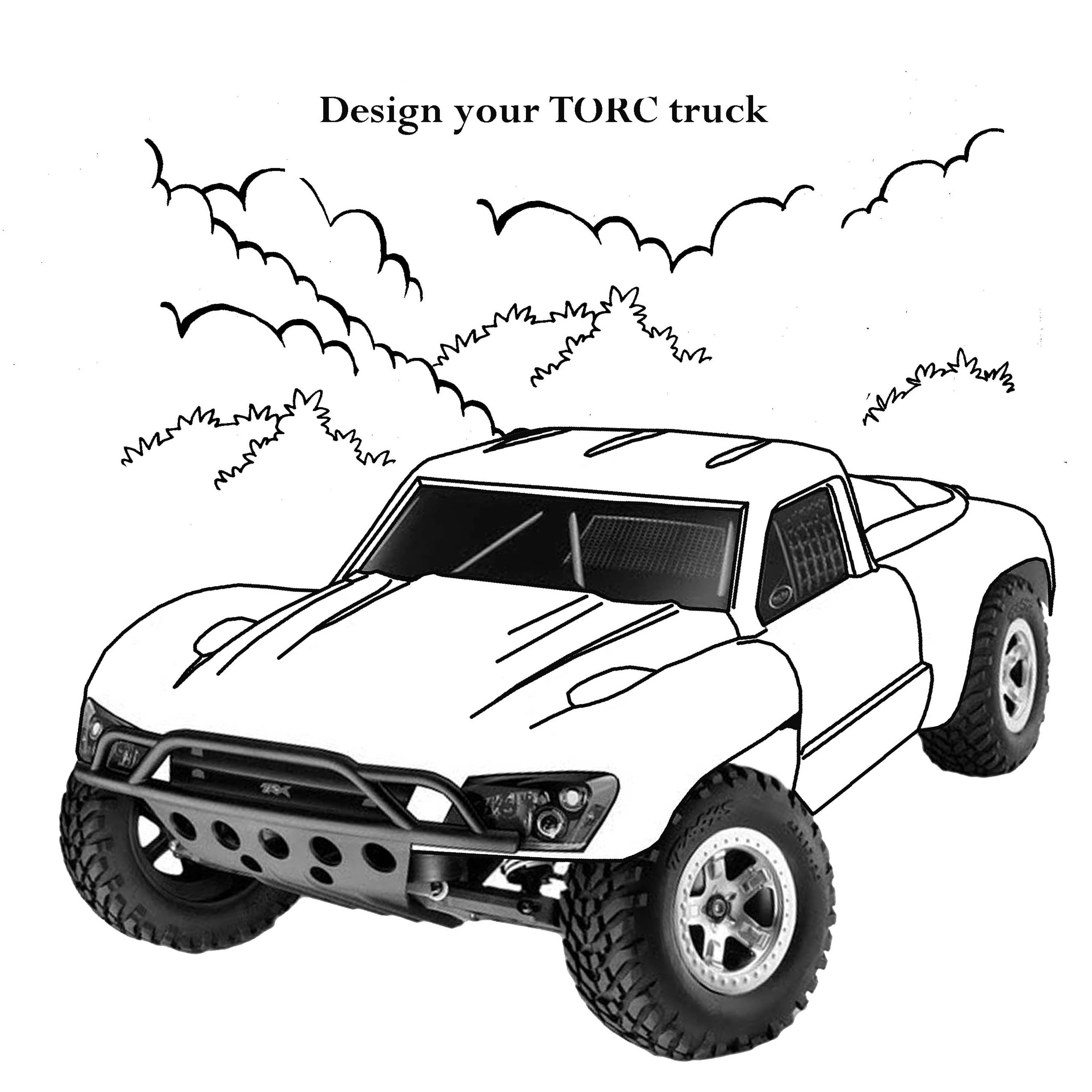 Coloriage d'un monster truck en pleine action sur un terrain varié Coloriage d'un monster truck en pleine action sur un terrain varié