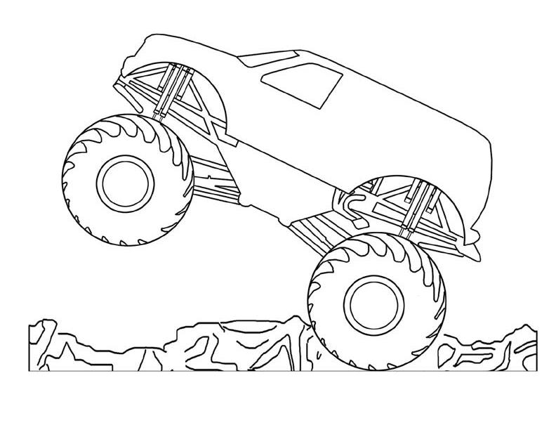 Coloriage d'un monster truck sur un terrain accidenté Coloriage d'un monster truck sur un terrain accidenté