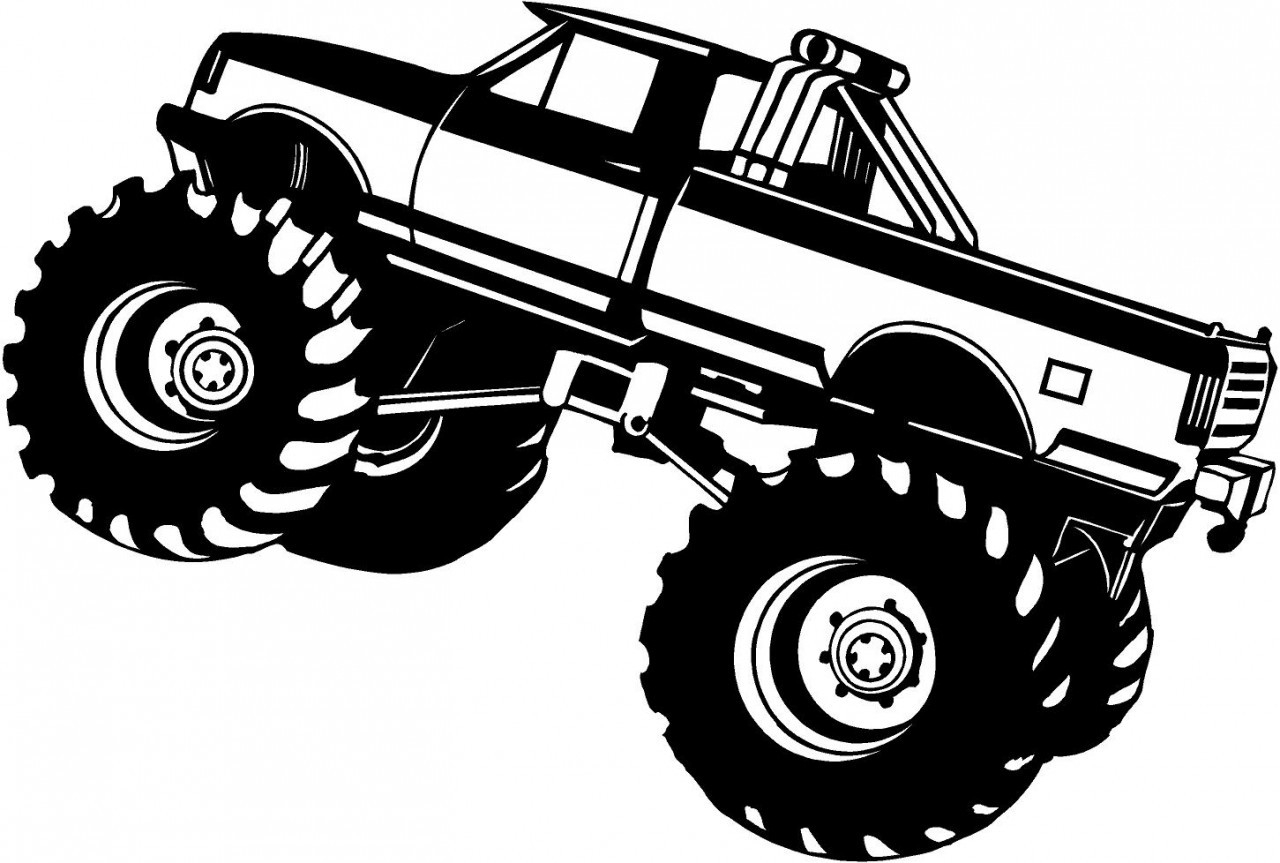 Coloriage d'un monster truck sur un parcours d'obstacles Coloriage d'un monster truck sur un parcours d'obstacles