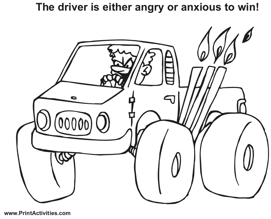 Coloriage d'un monster truck sur un terrain accidenté Coloriage d'un monster truck sur un terrain accidenté