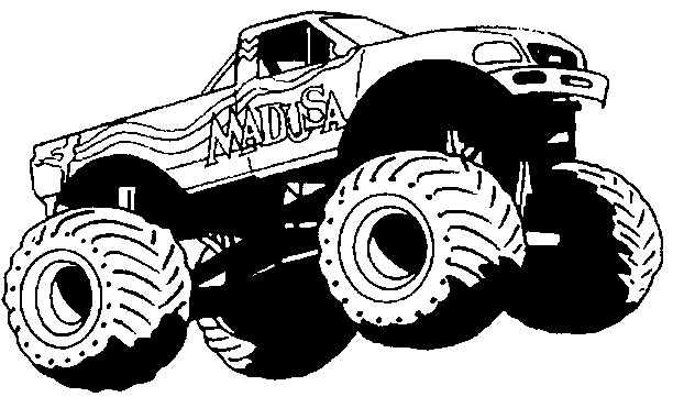 Coloriage d'un monster truck sur une route accidentée Coloriage d'un monster truck sur une route accidentée