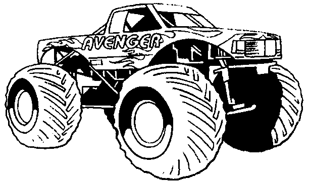 Coloriage d'un monster truck en pleine action sur un terrain accidenté Coloriage d'un monster truck en pleine action sur un terrain accidenté