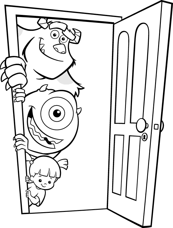 Coloriage de Monstres et Cie dans un décor ludique