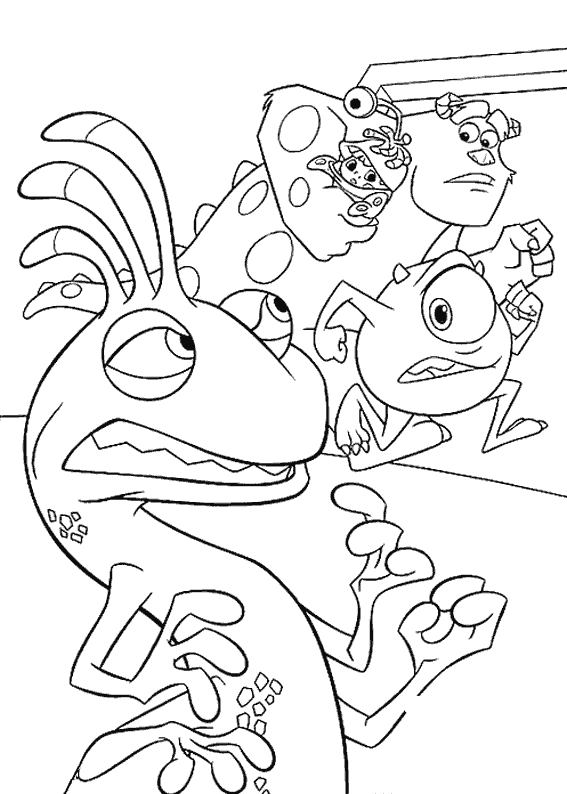 Coloriage de monstres d'une rencontre amicale dans un décor ludique