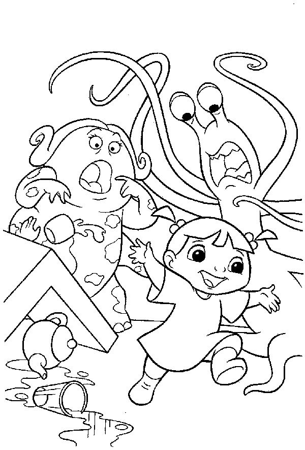 Coloriage d'un groupe de monstres amusants dans un décor ludique