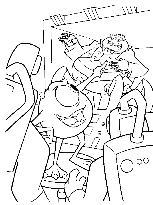 Coloriage de monstres de Monstres et Cie dans un décor ludique