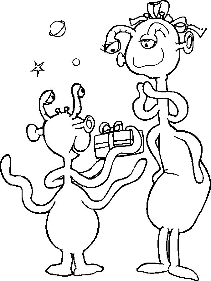 Coloriage de monstres joyeux dans un décor ludique