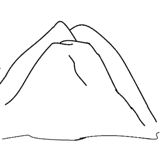 Coloriage d'une montagne majestueuse sous un ciel nuageux