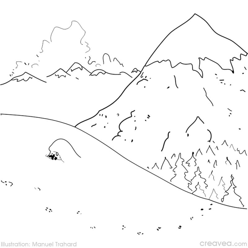 Coloriage d'une montagne majestueuse avec un paysage naturel
