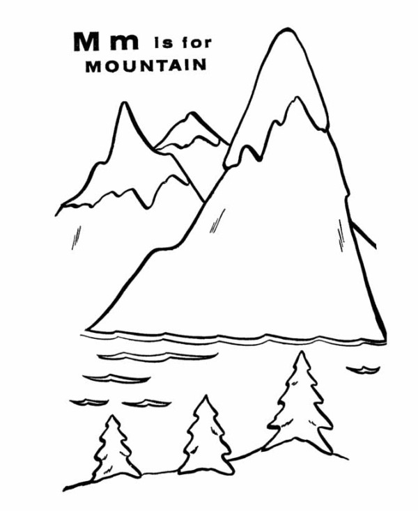 Coloriage d'une montagne majestueuse sous un ciel serein