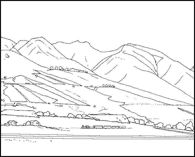 Coloriage d'une scène de montagne avec un paysage naturel