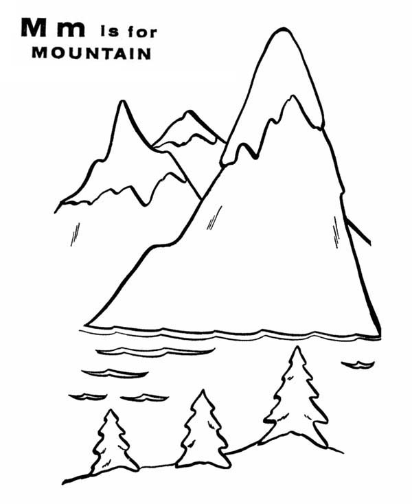 Coloriage d'une montagne majestueuse sous un ciel nuageux