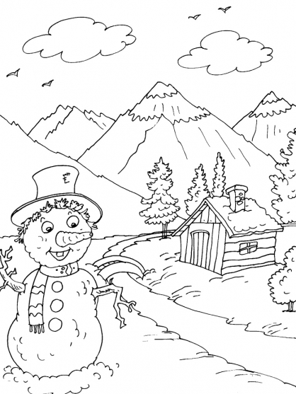 Coloriage d'une chaîne de montagnes sous un ciel nuageux