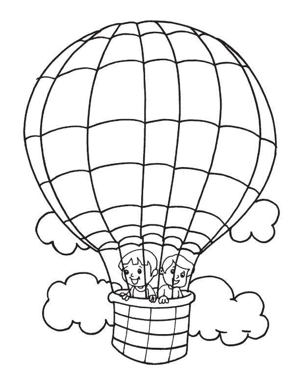 Coloriage d'une montgolfière dans un ciel dégagé