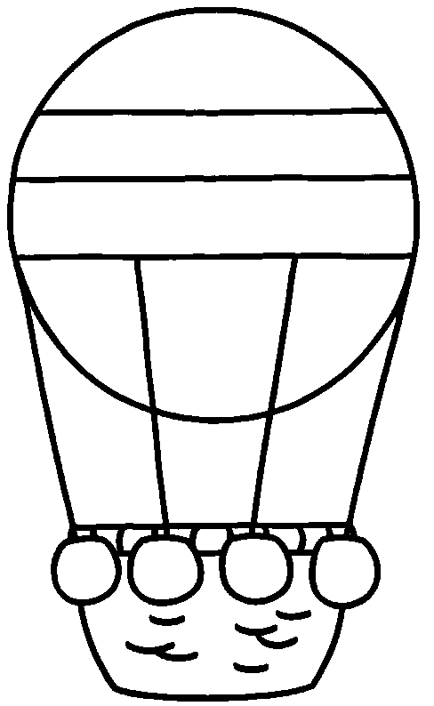 Coloriage d'une montgolfière s'élevant au-dessus d'un paysage
