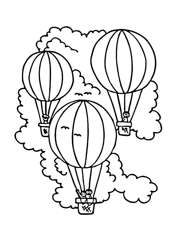 Coloriage de montgolfières dans un ciel ensoleillé