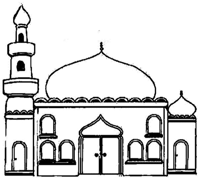 Coloriage d'une mosquée majestueuse sous un ciel étoilé