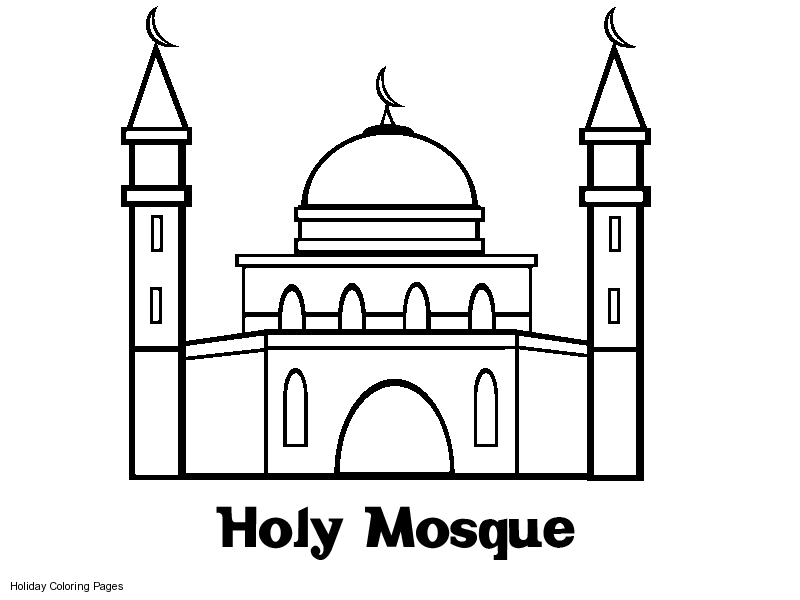 Coloriage d'une mosquée avec un beau minaret et des détails architecturaux