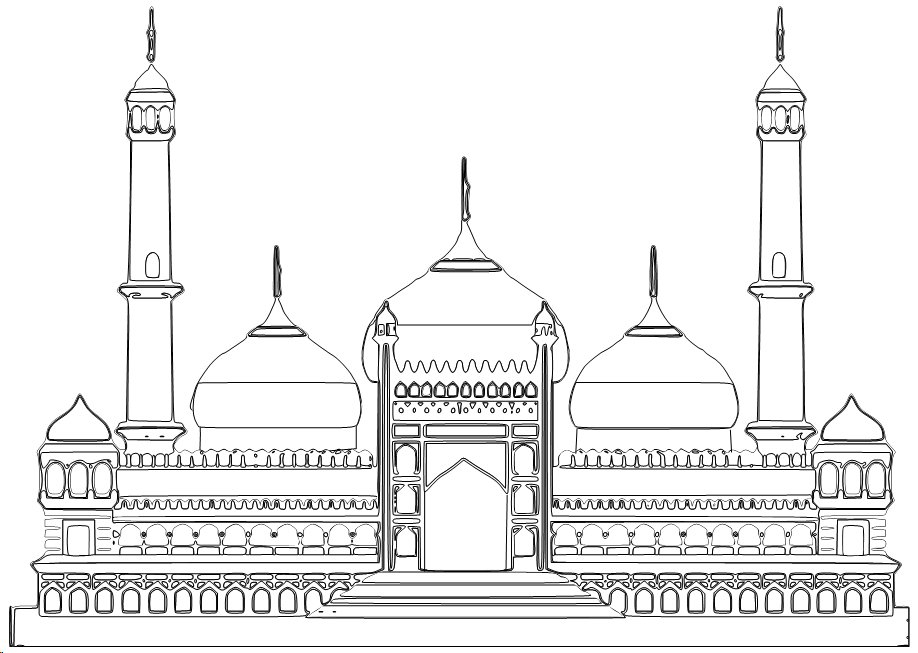 Coloriage d'une mosquée majestueuse avec ses minarets et sa coupole