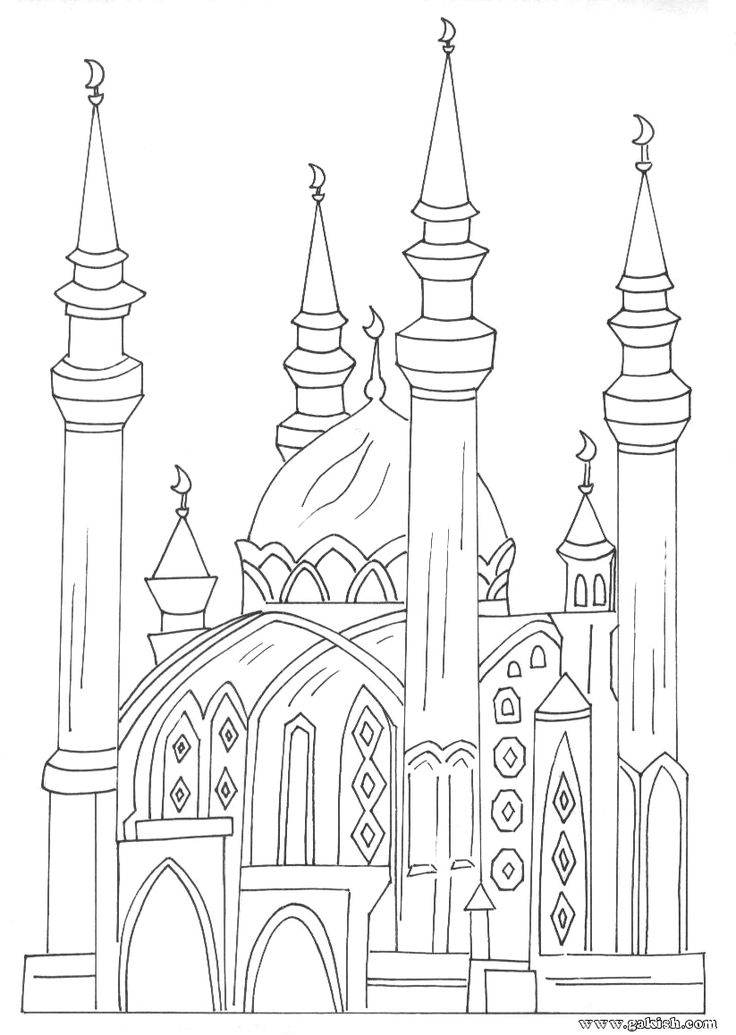 Coloriage d'une mosquée majestueuse avec un ciel étoilé