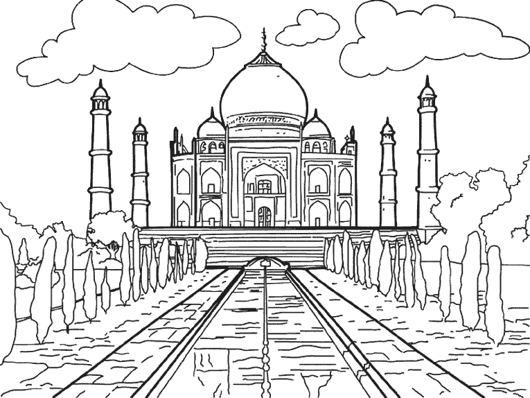Coloriage d'une mosquée avec un décor architectural riche
