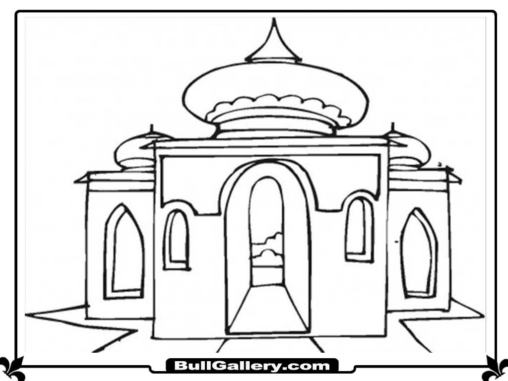 Coloriage d'une mosquée majestueuse avec un ciel étoilé