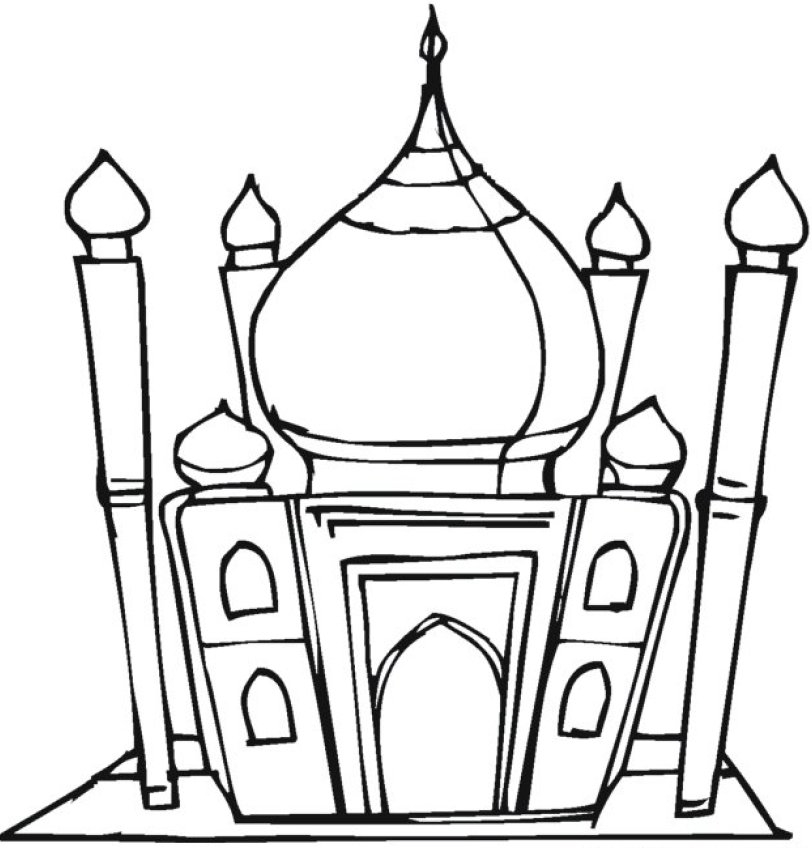 Coloriage d'une mosquée majestueuse sous un ciel étoilé