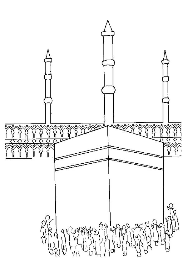 Coloriage d'une mosquée avec minaret et dômes