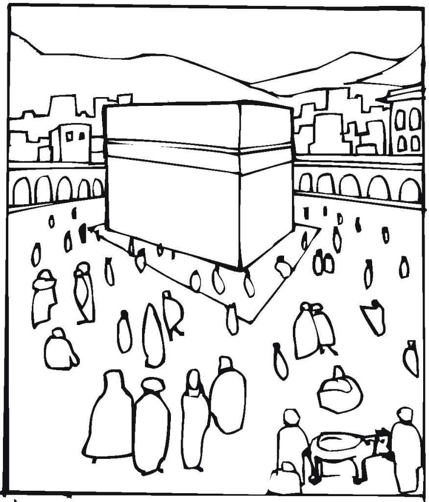 Coloriage d'une mosquée avec un dôme majestueux et des détails architecturaux