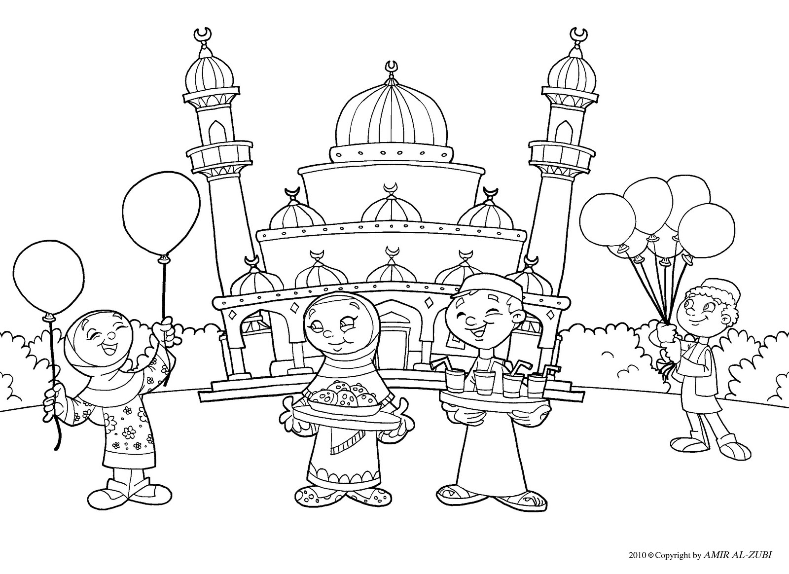 Coloriage d'une mosquée avec son architecture riche et ses détails artistiques