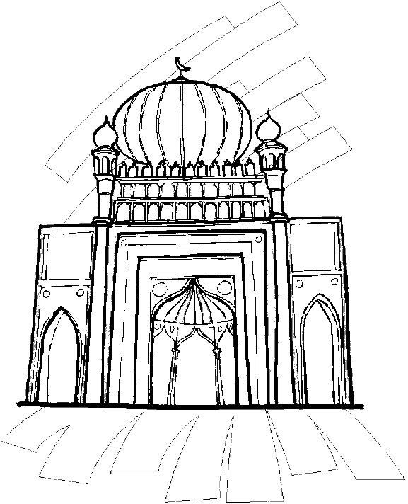 Coloriage d'une mosquée avec un décor architectural riche