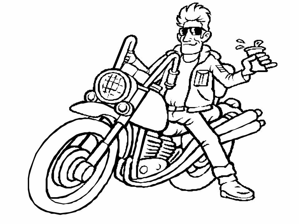Coloriage d'une moto sur une route avec un paysage en arrière-plan