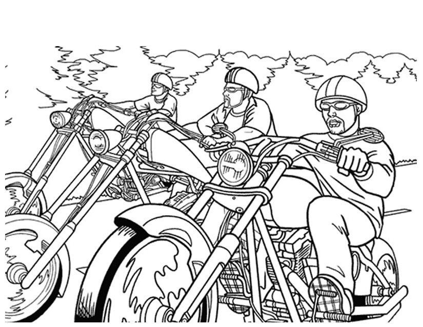 Coloriage d'une moto en pleine action sur une route