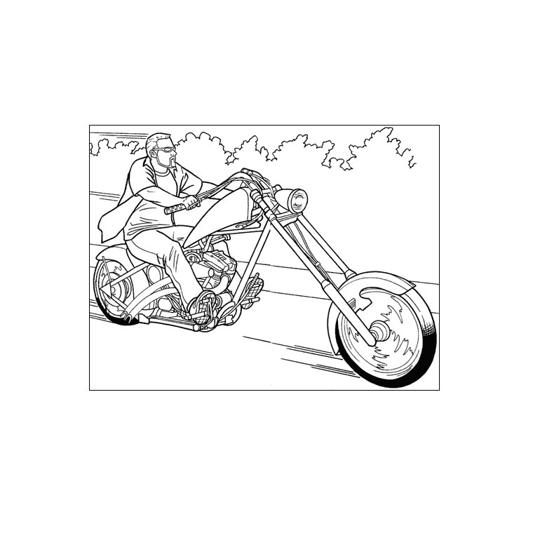 Coloriage d'une moto sur fond de paysage urbain