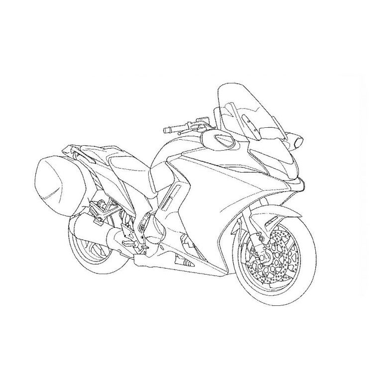 Coloriage d'une moto sur une route avec des arbres en arrière-plan