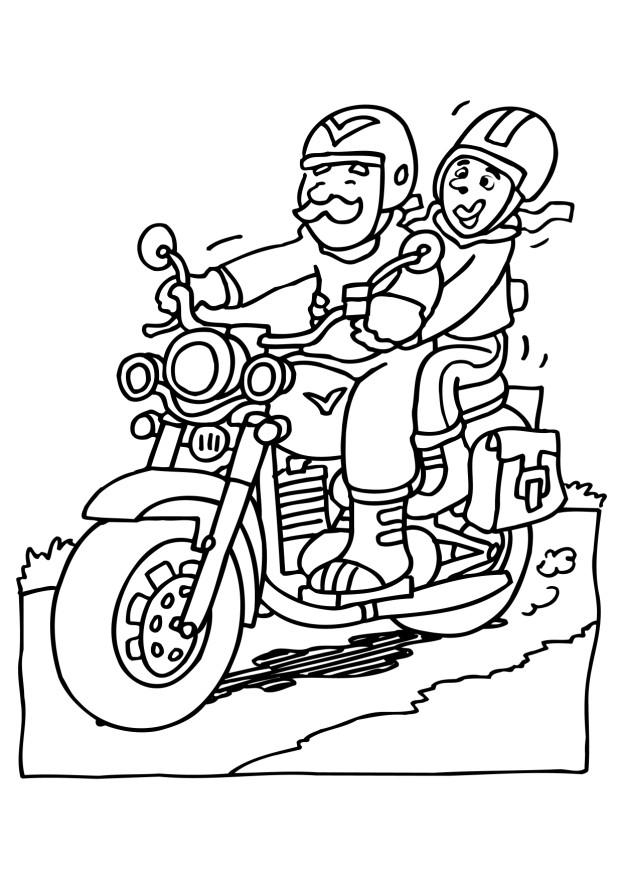 Coloriage d'une moto sur fond de paysage urbain