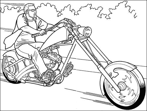 Coloriage d'une moto en pleine action sur un chemin