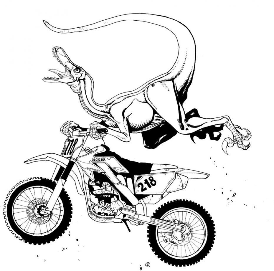 Coloriage d'un pilote de motocross en pleine action sur un terrain accidenté
