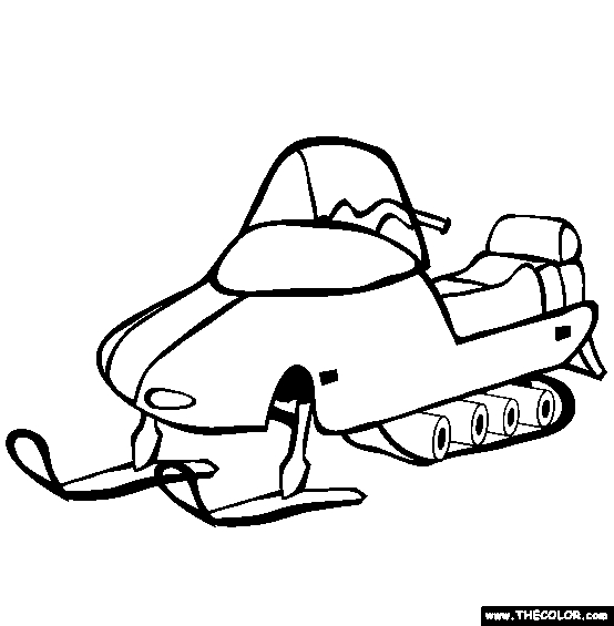 Coloriage d'une motoneige skidoo sur une piste enneigée