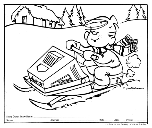 Coloriage d'une motoneige skidoo en pleine action dans un paysage hivernal