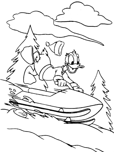 Coloriage d'une motoneige skidoo sur un chemin enneigé