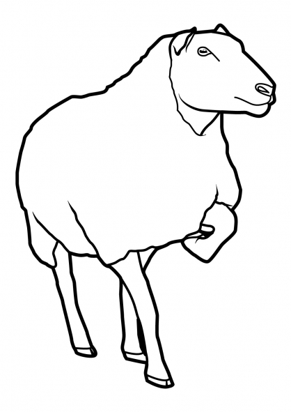 Coloriage d'un mouton dans un paysage pastoral