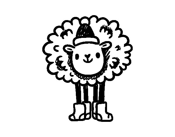 Coloriage d'un mouton dans un champ verdoyant